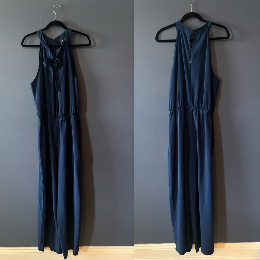 Maggy London teal blue wide leg sleeveless jumpsuit size 16